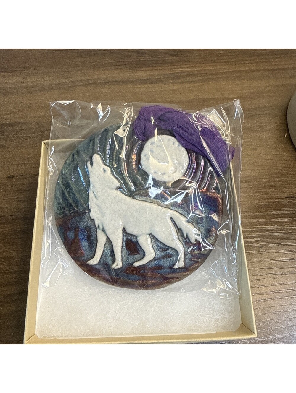 Raku Pottery Ornament Pacific Northwest Vibes Handmade Wolf
